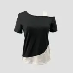 Chic-Color-Blocking-Short-Sleeved-Women-Solid-Color-Off-Shoulder-Asymmetric-T-Shirt-Female-Summer-Casual