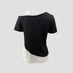 Chic-Color-Blocking-Short-Sleeved-Women-Solid-Color-Off-Shoulder-Asymmetric-T-Shirt-Female-Summer-Casual