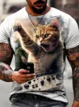 Male-Trend-Cat-Element-T-Shirt-For-Men-Daily-Outdoor-Fashion-Regular-Fit-O-neck-Short