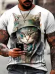 Male-Trend-Cat-Element-T-Shirt-For-Men-Daily-Outdoor-Fashion-Regular-Fit-O-neck-Short