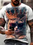 Male-Trend-Cat-Element-T-Shirt-For-Men-Daily-Outdoor-Fashion-Regular-Fit-O-neck-Short