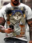 Male-Trend-Cat-Element-T-Shirt-For-Men-Daily-Outdoor-Fashion-Regular-Fit-O-neck-Short