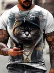 Male-Trend-Cat-Element-T-Shirt-For-Men-Daily-Outdoor-Fashion-Regular-Fit-O-neck-Short