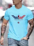 Men-s-Summer-Loose-Size-100-Cotton-Bald-Eagle-Usa-Printed-Slim-Fit-Casual-Round-Neck