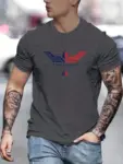 Men-s-Summer-Loose-Size-100-Cotton-Bald-Eagle-Usa-Printed-Slim-Fit-Casual-Round-Neck