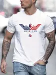 Men-s-Summer-Loose-Size-100-Cotton-Bald-Eagle-Usa-Printed-Slim-Fit-Casual-Round-Neck