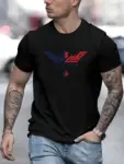 Men-s-Summer-Loose-Size-100-Cotton-Bald-Eagle-Usa-Printed-Slim-Fit-Casual-Round-Neck