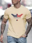 Men-s-Summer-Loose-Size-100-Cotton-Bald-Eagle-Usa-Printed-Slim-Fit-Casual-Round-Neck