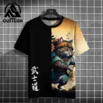 Men-s-T-Shirt-Cartoon-Cat-Graphic-Japanese-Samurai-Print-Casual-Pullover-For-Men-Top-Loose