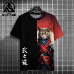 Men-s-T-Shirt-Cartoon-Cat-Graphic-Japanese-Samurai-Print-Casual-Pullover-For-Men-Top-Loose