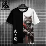 Men-s-T-Shirt-Cartoon-Cat-Graphic-Japanese-Samurai-Print-Casual-Pullover-For-Men-Top-Loose