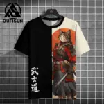 Men-s-T-Shirt-Cartoon-Cat-Graphic-Japanese-Samurai-Print-Casual-Pullover-For-Men-Top-Loose