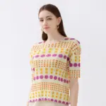 Pleated-polka-dot-round-neck-short-sleeved-top-2024-summer-new-Korean-style-sweet-printed-slim