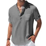 Summer-New-Men-s-Cotton-and-Linen-Shirts-Short-Sleeved-T-shirt-Henry-Collar-Casual-Men