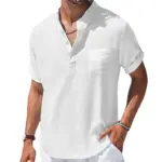 Summer-New-Men-s-Cotton-and-Linen-Shirts-Short-Sleeved-T-shirt-Henry-Collar-Casual-Men