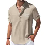 Summer-New-Men-s-Cotton-and-Linen-Shirts-Short-Sleeved-T-shirt-Henry-Collar-Casual-Men