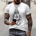 Vintage-Men-s-T-shirt-Summer-Short-Sleeve-O-neck-3D-Anchors-Print-Top-Tee-Shirt